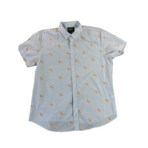 Bonobos Men XL Slim Fit Short Sleeve Button Down Shirt Blue Banana‎ print School